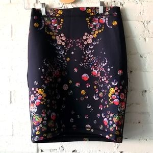 Cynthia Rowley Skirt, Black Botanical Dot